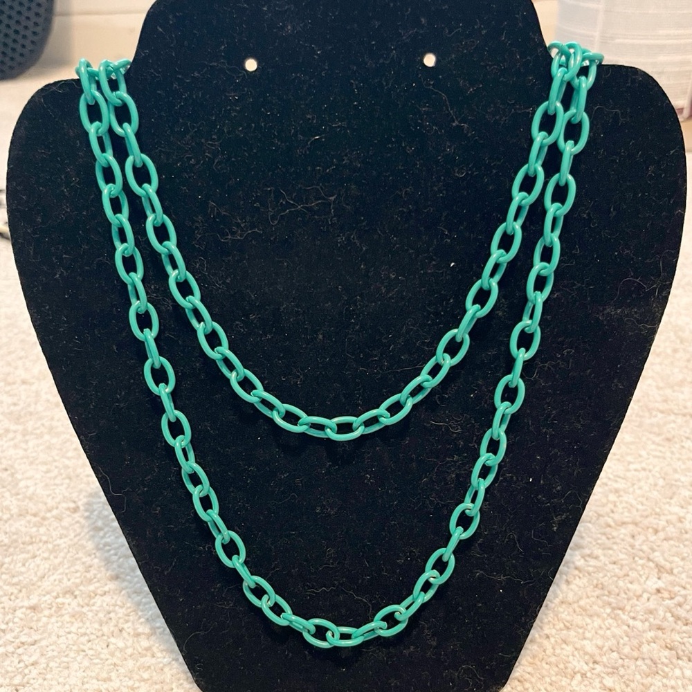 Custom J. Crew Teal Enamel Long Chain Link Necklace